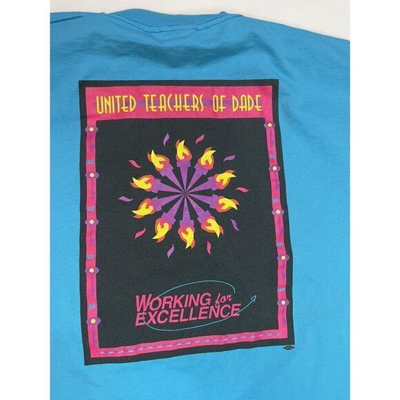 VINTAGE United Teachers Of Dade T-shirt Men XL Blue USA 90s Single Stitch - Picture 2 of 10